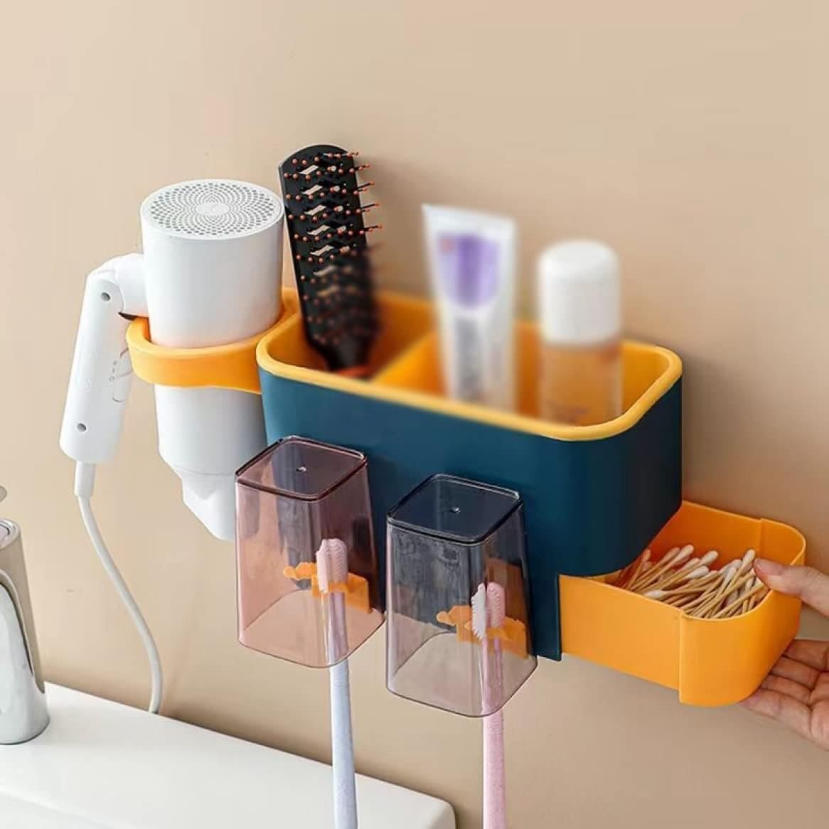 All Set Organizer Shelf, Wonderful Bathroom Storage Rack, Nail Less Hair Dryer Toothbrush Holder, Multipurpose Punch storage Shelf