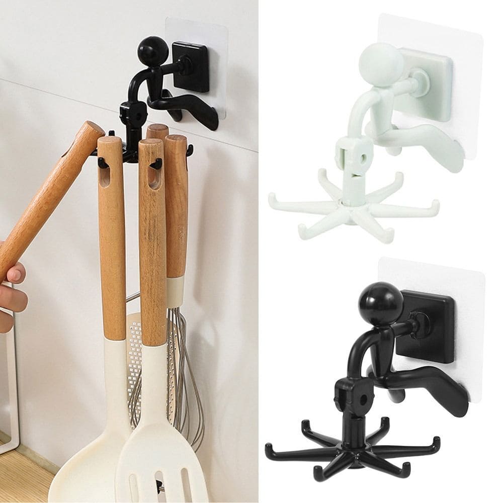 Little Man Claw Hook, Cabinet Wall Top Hook, 360° Rotatable Claw Hook, Dual Purpose Small Humanoid Hook, Traceless Shelf Sticky Hook, Kitchen Utensil Hanger Wall Hanger Hook, Multipurpose Self Adhesive Holder, Bathroom Kitchen Household Hanging Rack