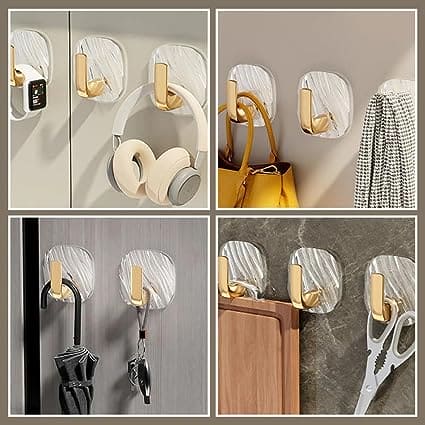 Square Luxury Key Hanger, Self Adhesive Acrylic Hooks, Punch Dree Light Luxury Hook, Kitchen Bathroom Storage Hanger, Multifunctional Door Organizer, Non Punching Sticky Hook, Multipurpose Kitchen Bathroom Hooks