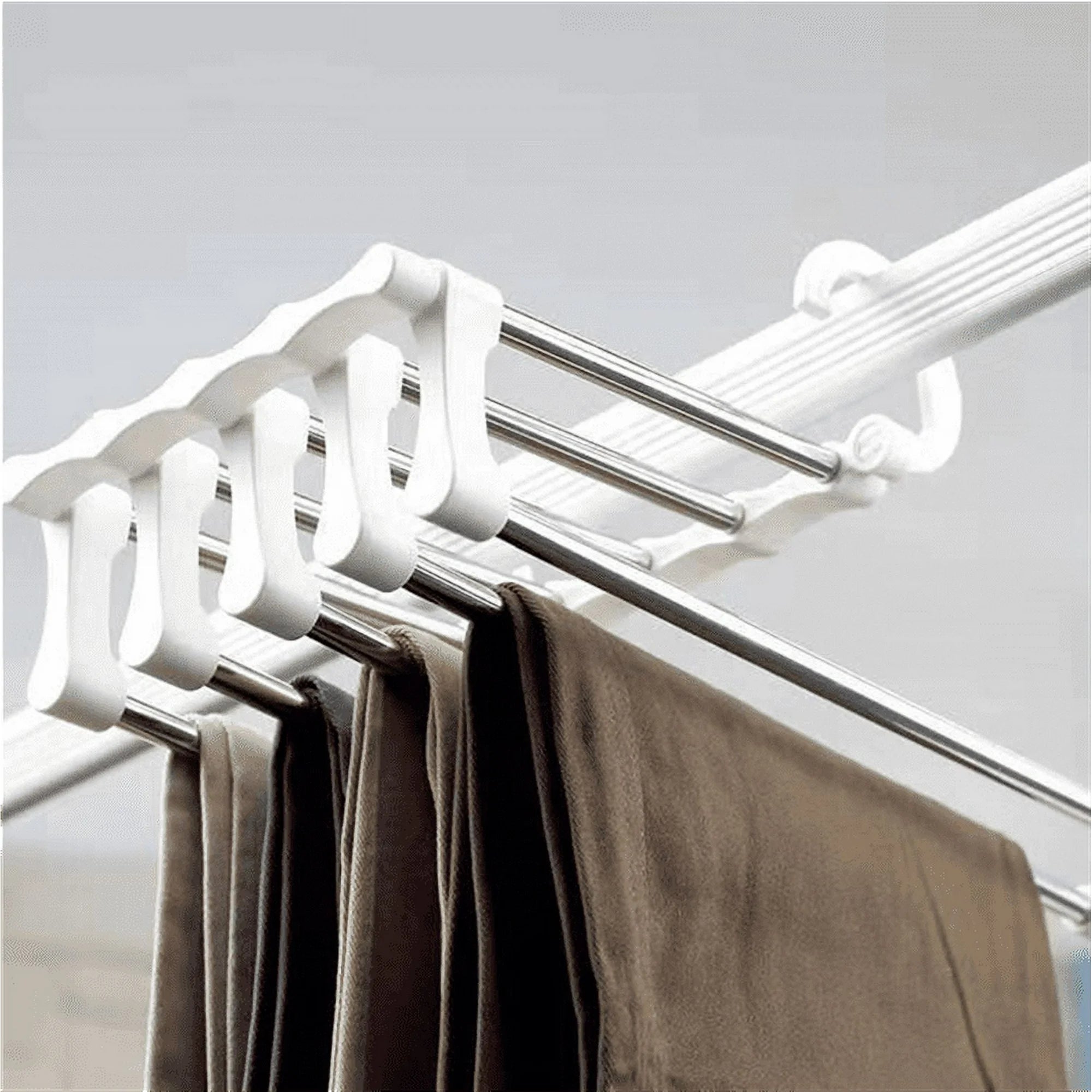 5 In 1 Magic Trouser Rack, Multifunctional Wardrobe Organizer, Multipurpose Clothes Hanger, Telescopic Steel Folding Pants Hanger, Multilayer Jeans Steel Hanger, Adjustable Pants Tie Storage Shelf, Stainless Steel Clothes Hanger