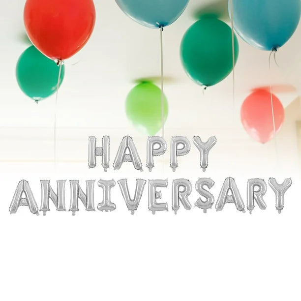 Happy Anniversary Foil Balloons, Gold Silver Happy Anniversary Foil Banner, Decorative Aluminum Film Balloons, Couple Anniversay Foil Balloon Pack