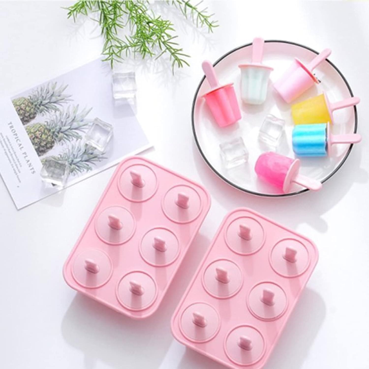 New Silicon Summer Ice Tray, 6 Hole Popsicle Mold, Reusable DIY Homemade Ice Cream Maker Tools, Ice Pole Jelly Popsicle Mold with Reusable Stick, Mini Dormitory Ice Maker for Chilling Cool Drinks