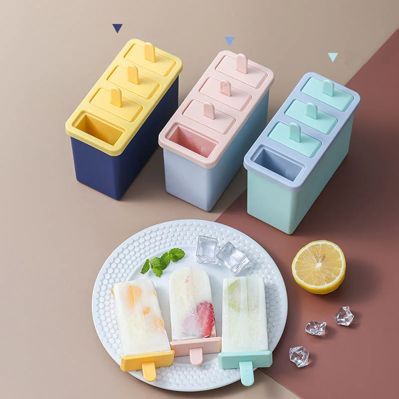 Set Of 4 Popsicles Mold With Container, Ice Cream Mold With Sticks, Ice Lolly Molds With Non Spill Lid, Candy Bar Mold Tray Kitchen Gadgets Accessories