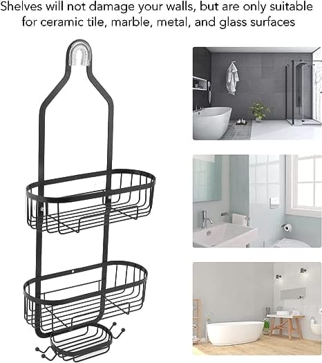 Over Head Shower Organizer, Metal Bathroom Shelf, Head Hanging Shower Bathroom Organizer, Caddy Shower Storage Rack Basket With Hooks, Shower Shampoo Cosmetic Organizer Rack