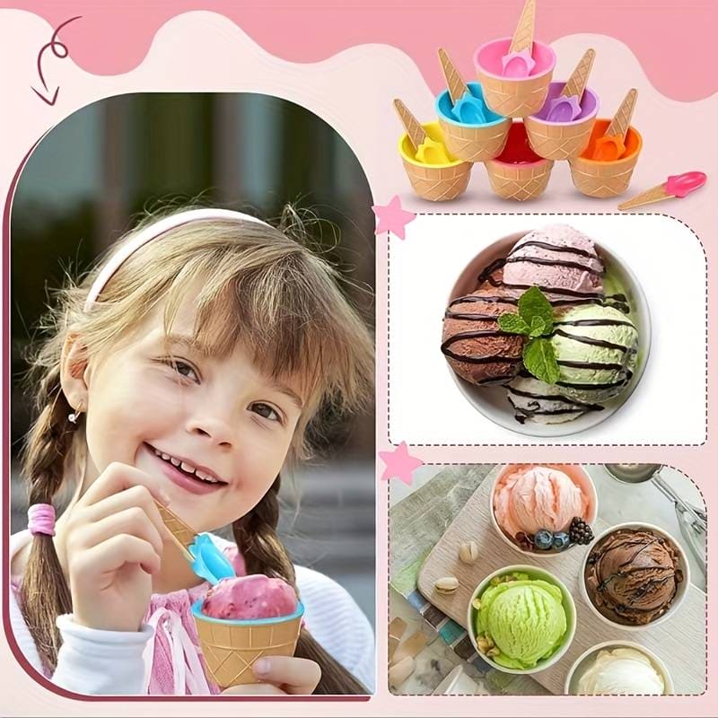 Set of 3 Cream Cups Set With Spoon, Daily Merchandise Plastic Bowl, DIY Ice Cone Dessert Bowl, Tableware Reusable Bowls Spoons Set