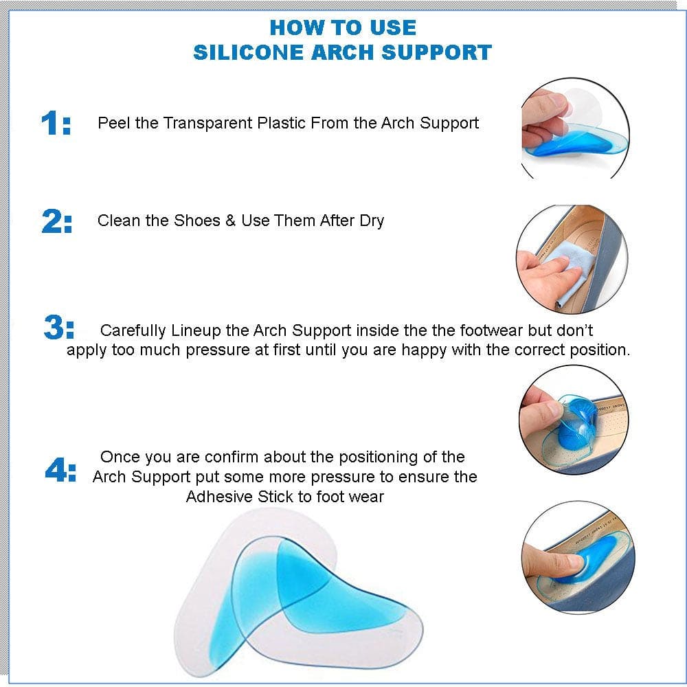 Pair Of High Arch Support Insole, Silicon Flat Foot Corrector, Cushion Insert Gel Orthopedic Pad, Orthopedic Arch Support Insole, Wedge Shoe Insert for Women Men, Reusable Arch Inserts for Plantar Fasciitis
