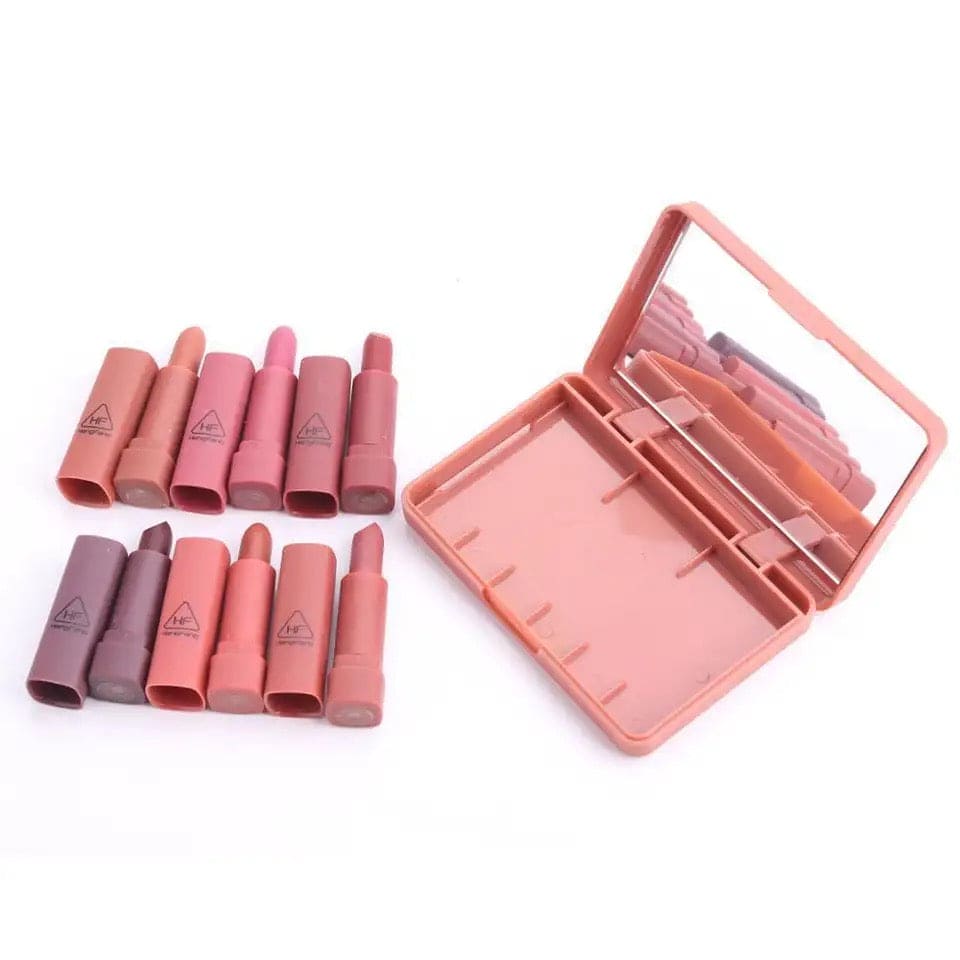 6 Pcs Pumpkins Color Matte Lipstick With Mirror, Heng Feng Color Lipstick, Mini Dry Lipstick Box, Long-lasting Lipstick Set