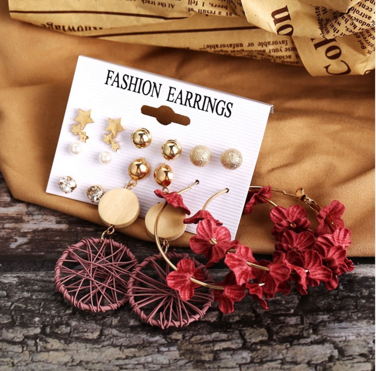 Geometric Flower Alloy Tassel Earrings, Trendy Pearl Hoop Earrings for Women, Alloy Twist Hoop Dangle Earrings