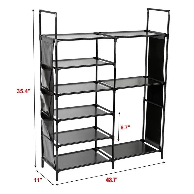 Multifunctional Storage Organizer, Standing Shoe Tower Racks, Cupboard Space Saving Shoe Stand, 7 Tier Shoe Rack for Entryway, Metal Shoe Organizer for Entryway Closet, Stackable Shoe Boots Storage Cabinet With Hooks