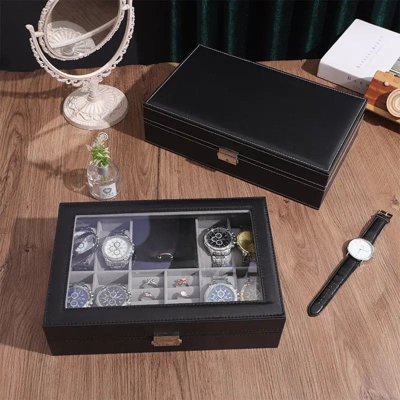 Slots Watch Boxes Storage Organizer, PU Leather Bracelets Rings Watches Display Jewellery Box, Lockable Watch Storage Case, Multifunction Watch Jewellery Box