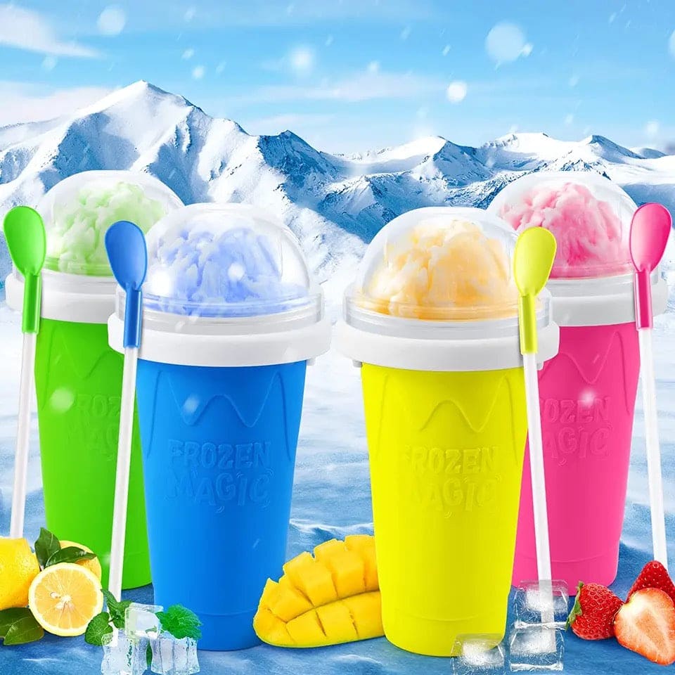 Slushy Ice Maker Cup, Silicon Ice Cream Slushy Maker Bottle Shake Cup, Magic Quick Frozen Smoothies Cup, Summer Squeeze Homemade Juice Water Bottle, Double Layer Squeeze Slushy Maker Cup, Homemade Milk Shake Ice Cream Maker