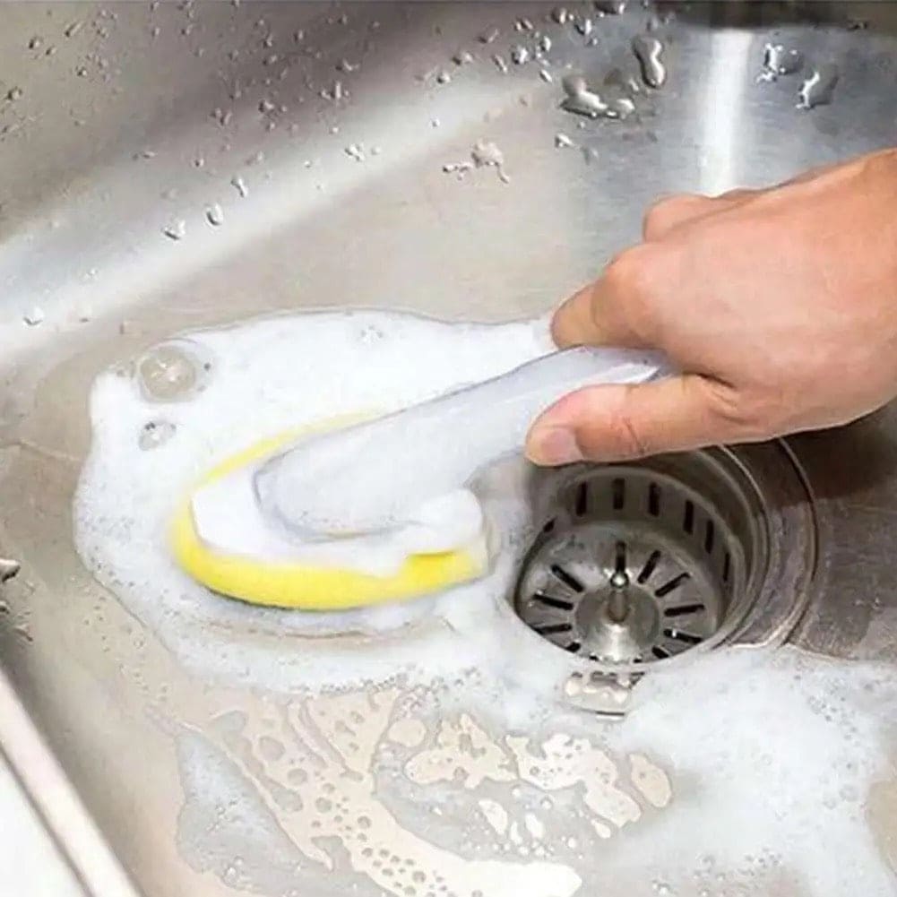 Replaceable Cleaning Brush, Kitchen Liquid Dispenser Dish Scrubber, 3 in1 Long Handle Cleaning Sponge, Removable Brush Head Sponge, Replacement Head Dishwashing Sponge, Heavy Duty Dish Wand for Kitchen, Sink, Bathroom