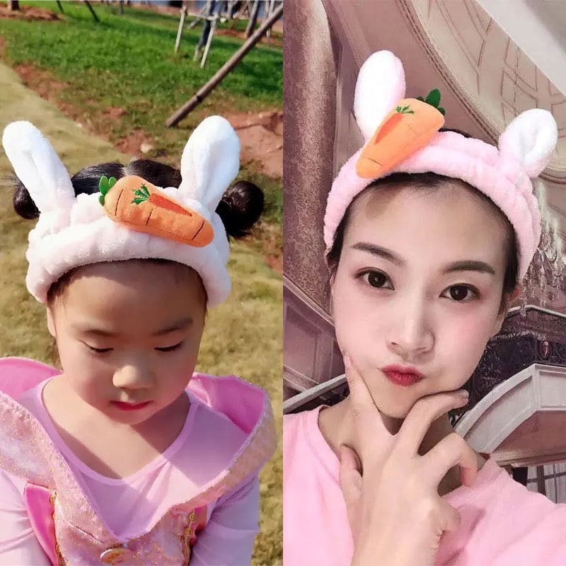 Carrot Rabbit Ears Face Wash Headband, Wash Face Hair Holder Hairband, Soft Warm Coral Fleece Bow Animal Ears Headband, Soft Lovely Wash Face Hairband, Spa Headband for Makeup, Perfect Cosmetic Headband