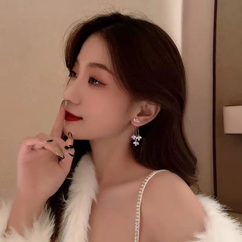 Lucky Leaf Drop Earrings, Long Tassel Leaves Earrings, Light Luxury Maple Leaf Zircon Tassel Earrings, Long Pendant Earrings