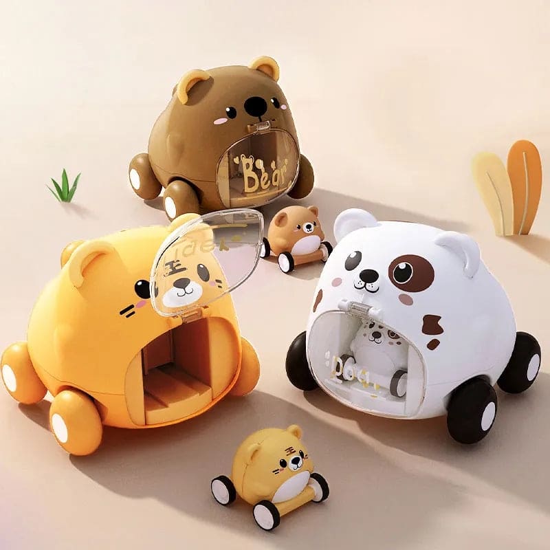 Montessori Baby Toy Car, Animals Pull Back Cars, Cute Pet Catapult Car Toy, Mini Inertia Car, Cartoon Push Press Power Toy, Plastic Push and Go Car, Funny Animals Pull Back Cars for Kids, Parent Child Interactive Toy