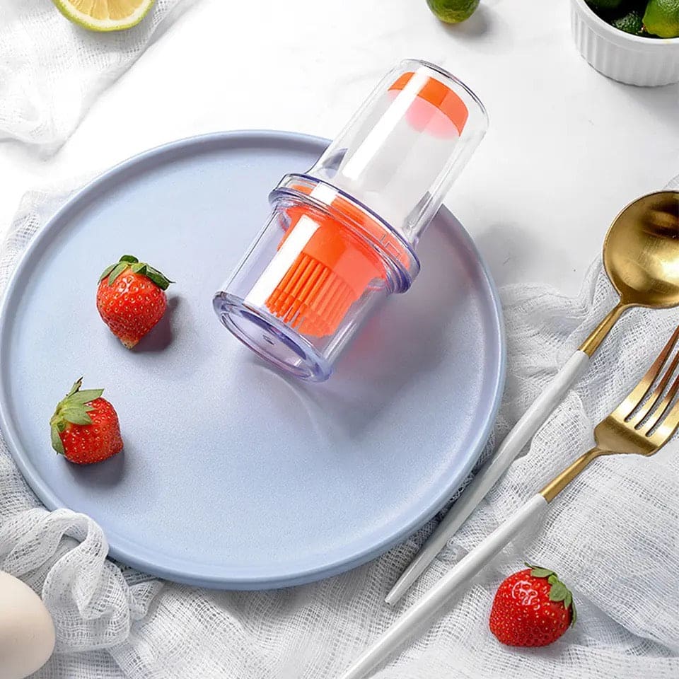 Acrylic Oil Bottle With Brush, Silicone BBQ Grill Oil Bottle With Brush, Multipurpose Cooking Oil Dispenser, Vinegar Pump Spray Dispenser with Brush, Portable Baking Cooking Oil Butter Seasoning Brush Bottle, Squeeze Type Condiment Container