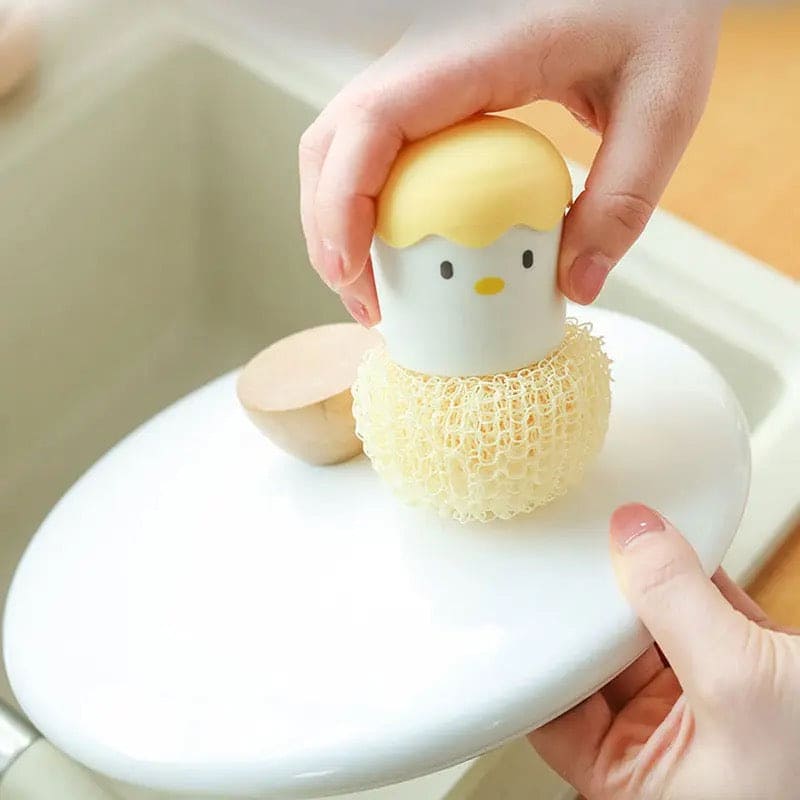 Cute Egg Kitchen Cleaning Brush, Detachable Nano Pot Washing Brush, Eggshell Chicken Dish Cleaning Brush, Stovetop Decontamination Brush Cleaning Ball With Handle, Cartoon Cleaning Ball Dishwashing Brush Pot