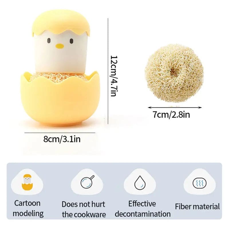 Cute Egg Kitchen Cleaning Brush, Detachable Nano Pot Washing Brush, Eggshell Chicken Dish Cleaning Brush, Stovetop Decontamination Brush Cleaning Ball With Handle, Cartoon Cleaning Ball Dishwashing Brush Pot