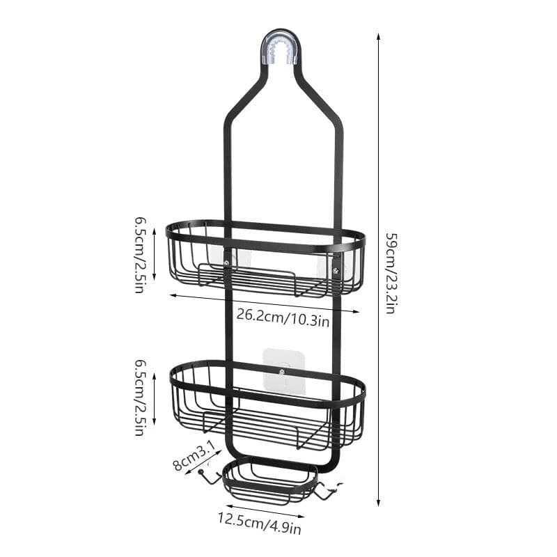 Over Head Shower Organizer, Metal Bathroom Shelf, Head Hanging Shower Bathroom Organizer, Caddy Shower Storage Rack Basket With Hooks, Shower Shampoo Cosmetic Organizer Rack