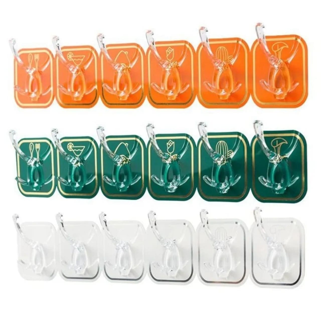 Six Hook Sticky Hanger, Multipurpose Wall Hooks, Transparent Plastic Duty Wall Hook for Kitchen Bathroom Office Storage, Wall Mounted Towel Hanger