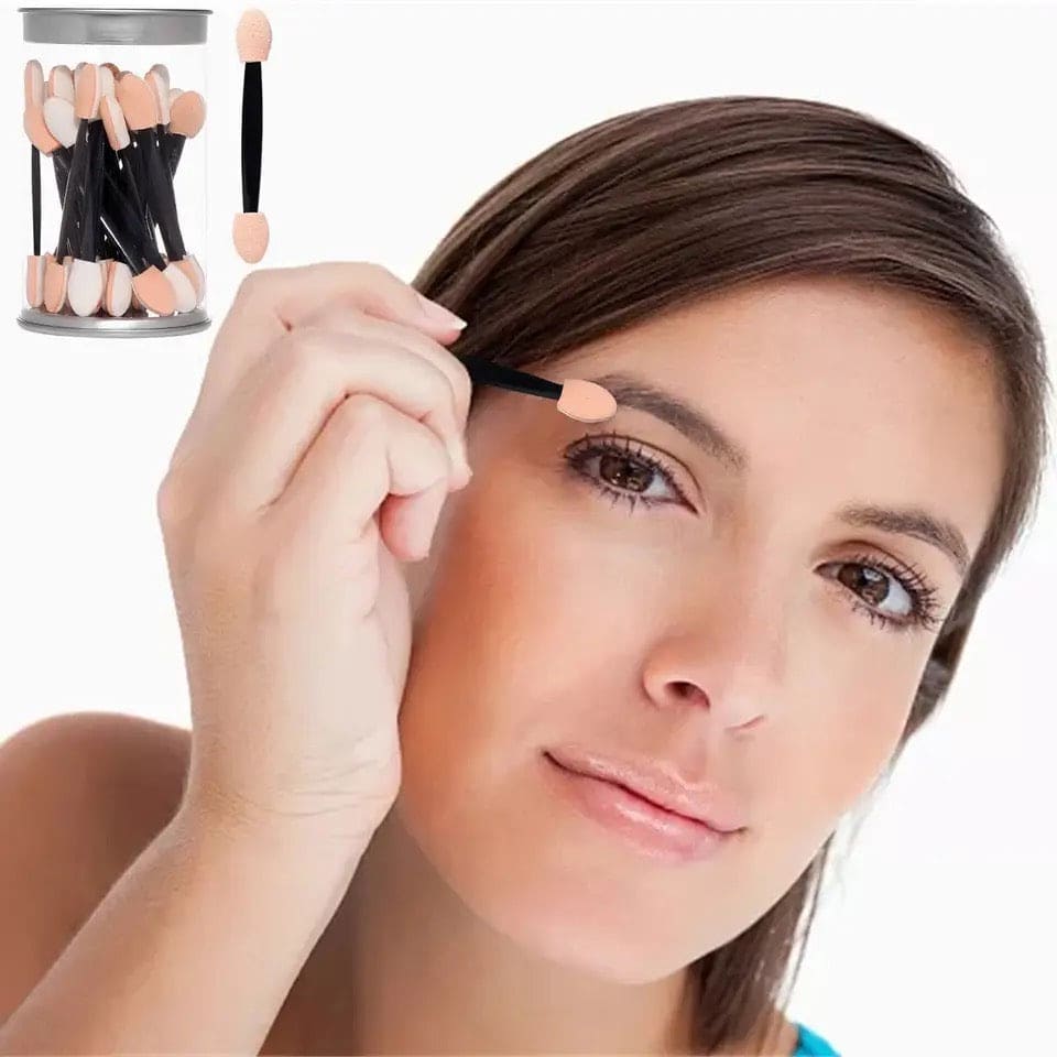 Eyeshadow Mirror Powder Brush, Disposable Eyeshadow Brush, Mini Double Headed Sponge, Makeup Eyeshadow Stick, Portable Cotton Swab Disposable Manicure Tool Set, Tipped Oval Makeup Applicator