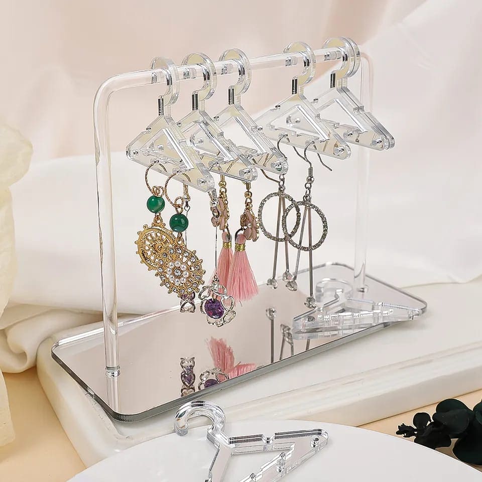 Acrylic Hanger Earring Display Stand, Mini Cute Coat Hanger Stand, Tabletop Jewelry Display Organizer Rack, Hanging Jewelry Organizer, Show Case Earring Hook, 8pcs Coat Hanger Earrings Holder
