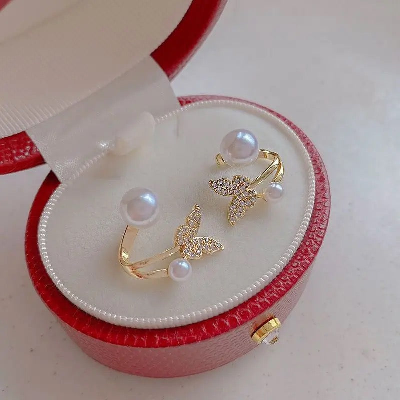 Trendy Simulated Pearl Butterfly Earrings, Small Back Hanging Style Earrings, Luxury Butterfly Pearl Crystal Earrings, Pearl Shell Butterfly Stud Ear Cuff, Simple Temperament Fashion Earrings For Women