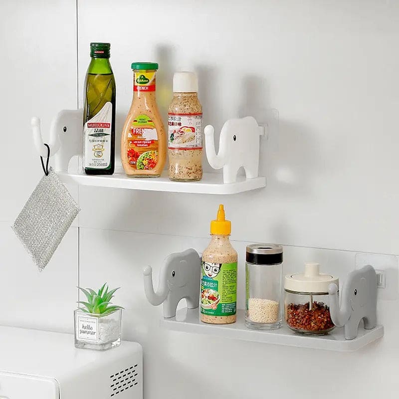 Elephant Storage Shelf, Multifunctional Storage Rack,  Elephant Guardrail Hook Storage Rack, Household Kitchen Bathroom Organizer Shelf, Wall Hanging Seasoning Storage Shelf, Wall Mounted Storage Organizer, Multipurpose Floating Shelf