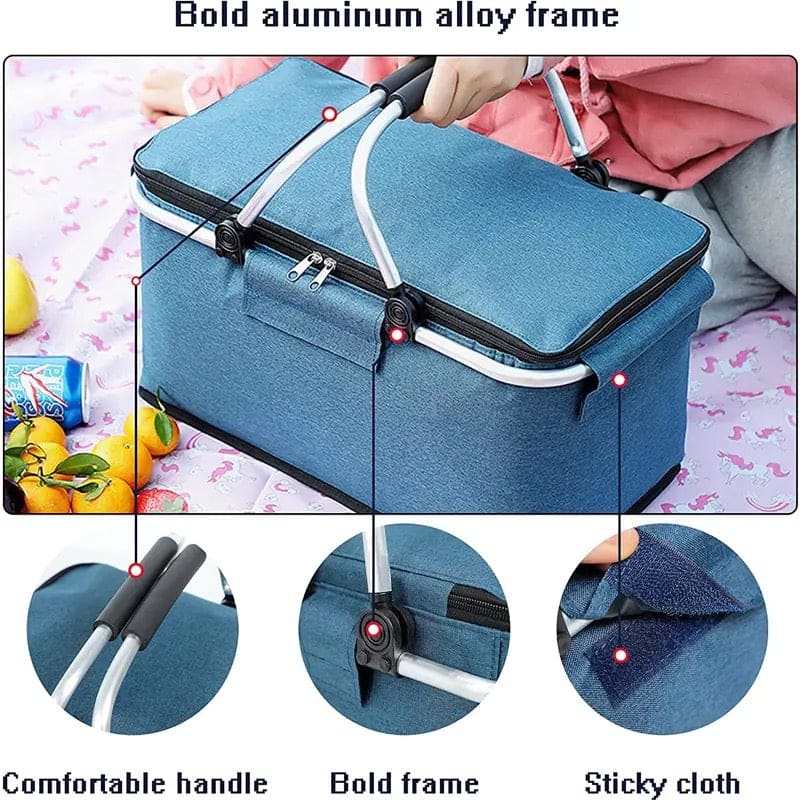 Foldable Picnic Basket, Outdoor Picnic Bag, Portable Insulated Picnic Basket, Large Capacity Camping Insulated Lunch Bag, Garden Yard Picnic Basket and Backpack, Home Storage Basket,  Hamper Insulated Picnic Basket, Folding Portable Market Basket