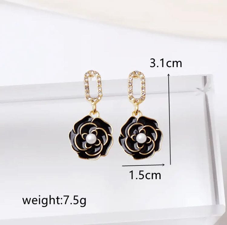 Luxury Camellia Pearl Stud Earrings, Small Flower Earring, Women Cross Stud Earrings,  Flower Drop Stud Earring, Charm Elegant Flower Dangle Earrings