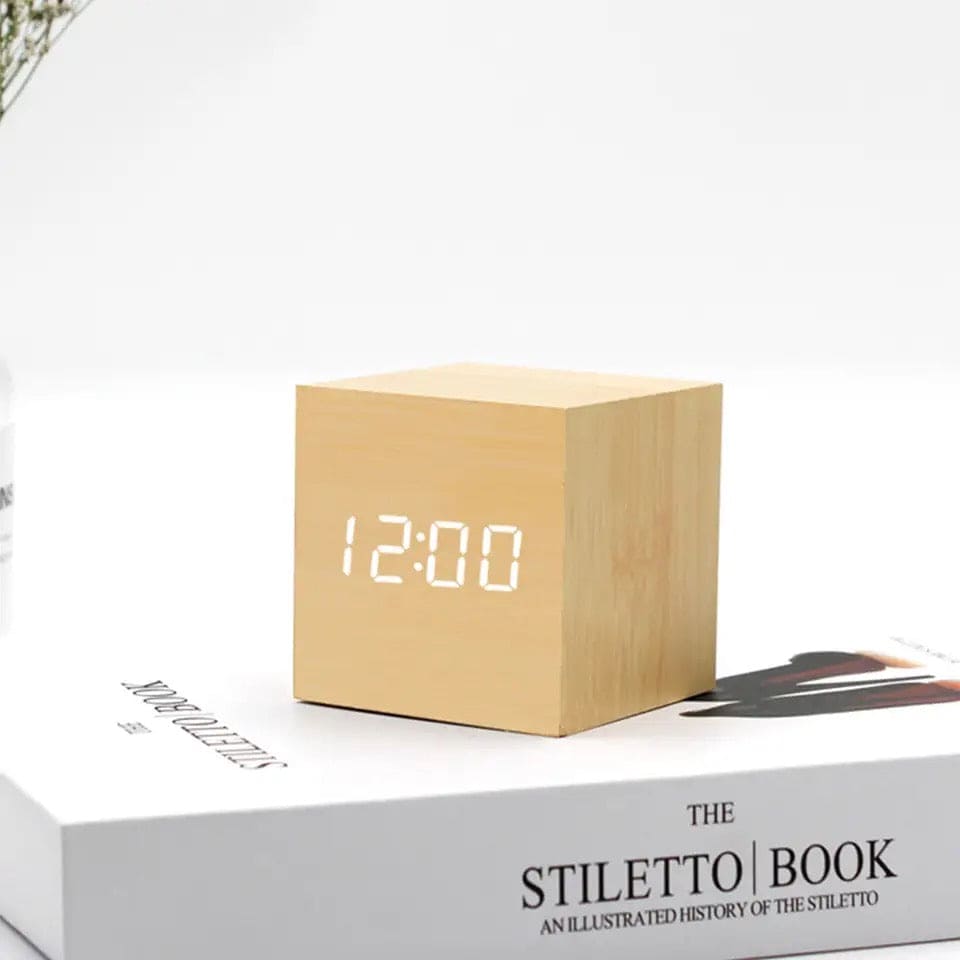 Wooden Led Smart Alarm Clock, Cube Digital Alarm Clock, Mini Digital C ...