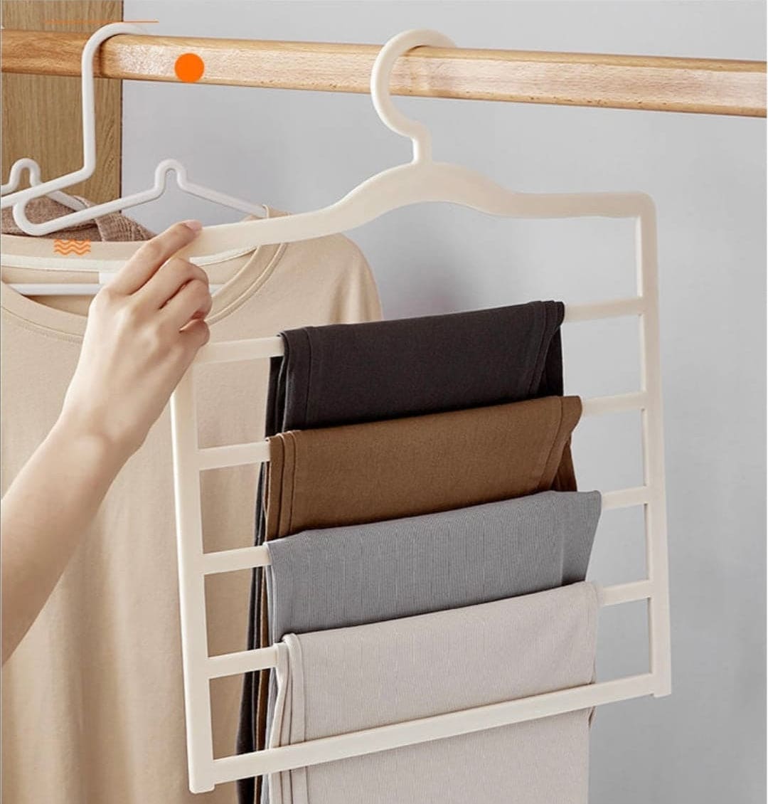 Simple Trouser Hanger, Multilayer Household Wardrobe Hanger,  5 Layers Pants Towel Scarfs Racks, Multifunctional Storage Hanger, Non-slip Magic Hanger, Wardrobe Organizer Storage Rack