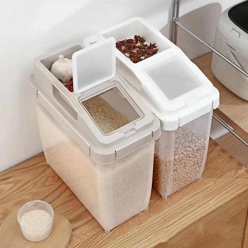 Baffect Food Storage Container, Transparent Sealed Rice Storage Box, Household Soybean Corn Cereal Storage Box, 10kg Large Capacity Grain Cereal Storage Box With Wheels And Measuring Cup, Airtight Food Tank Organizer, Flip Top Food Container Bucket