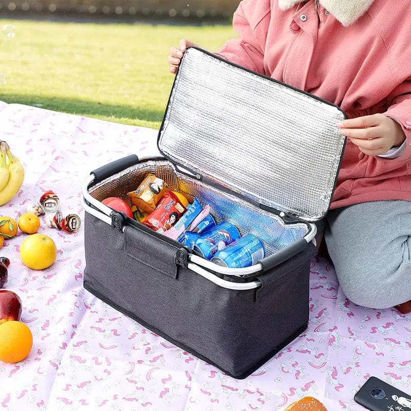 Foldable Picnic Basket, Outdoor Picnic Bag, Portable Insulated Picnic Basket, Large Capacity Camping Insulated Lunch Bag, Garden Yard Picnic Basket and Backpack, Home Storage Basket,  Hamper Insulated Picnic Basket, Folding Portable Market Basket
