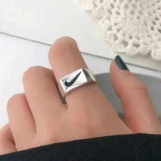 Set Of 2 Adjustable Combination Ring, Check Symbol Silver Ring, Stainless Steel Signet Finger Ring, Finger Enamel Asian Ring Jewelry For Men And Women