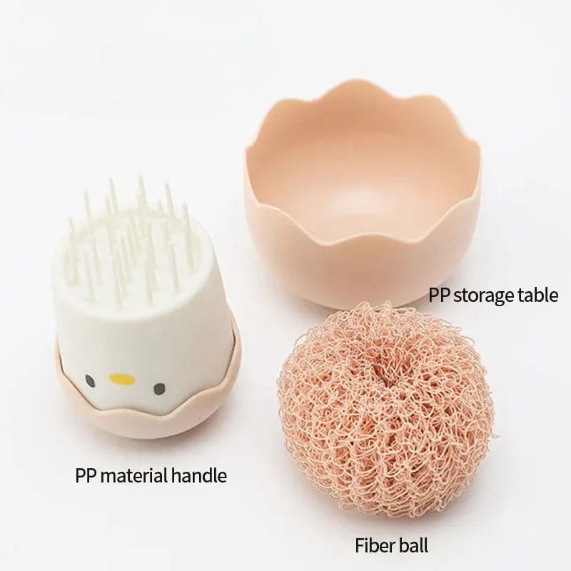 Cute Egg Kitchen Cleaning Brush, Detachable Nano Pot Washing Brush, Eggshell Chicken Dish Cleaning Brush, Stovetop Decontamination Brush Cleaning Ball With Handle, Cartoon Cleaning Ball Dishwashing Brush Pot
