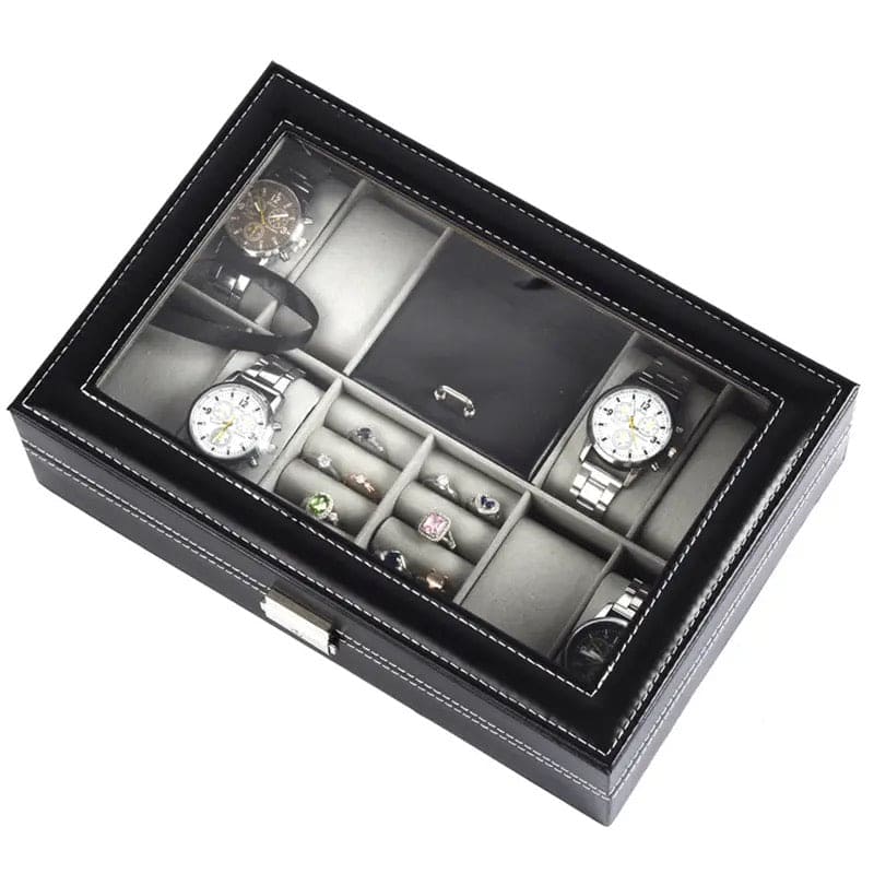 Slots Watch Boxes Storage Organizer, PU Leather Bracelets Rings Watches Display Jewelry Box, Lockable Watch Storage Case, Multifunction Watch Jewelry Box