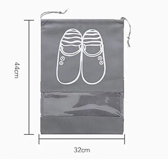 Travel Shoe Pouch, Grey Non Woven Fabric Dustproof Drawstring Bag, Breathable Storage Pouch With Visual Window, Portable Shoe Organizer Drawstring Bag