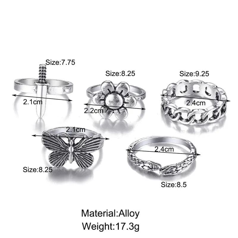 Punk Butterfly Finger Ring Set, Multi Element Ring, Vintage Goth Punk Knuckle Rings Set for Women, Midi Rings For Women Fashion Jewellery