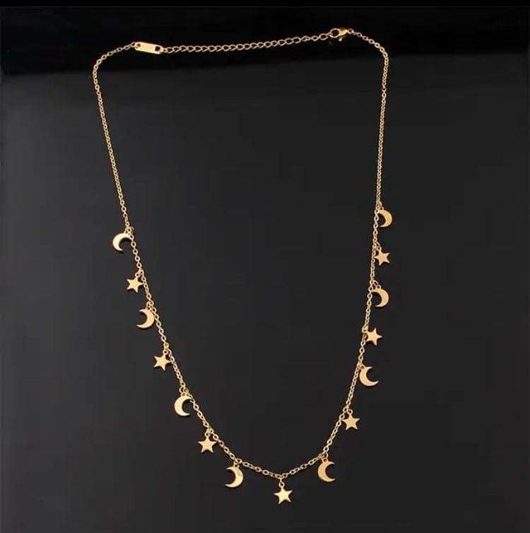 Star Moon Necklace, Gold Stars Moon Pendant Necklaces For Women, Adjustable Necklace for Women