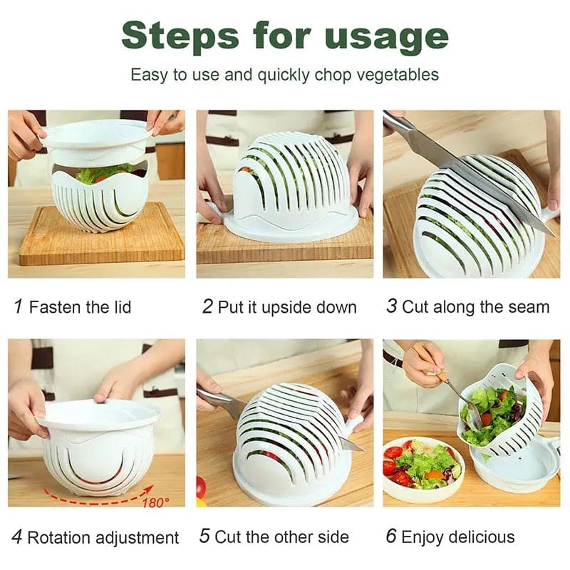 Salad Cutter Bowl, Snap Salad Cutter Bowl, Multifunctional Fast Strainer Salad Cutter Bowl, Household Fruit Salad Bowl, Button Style Salad Cutting Bowl, Strainer Fresh Salad Slicer Bowl, Magical Salad Maker