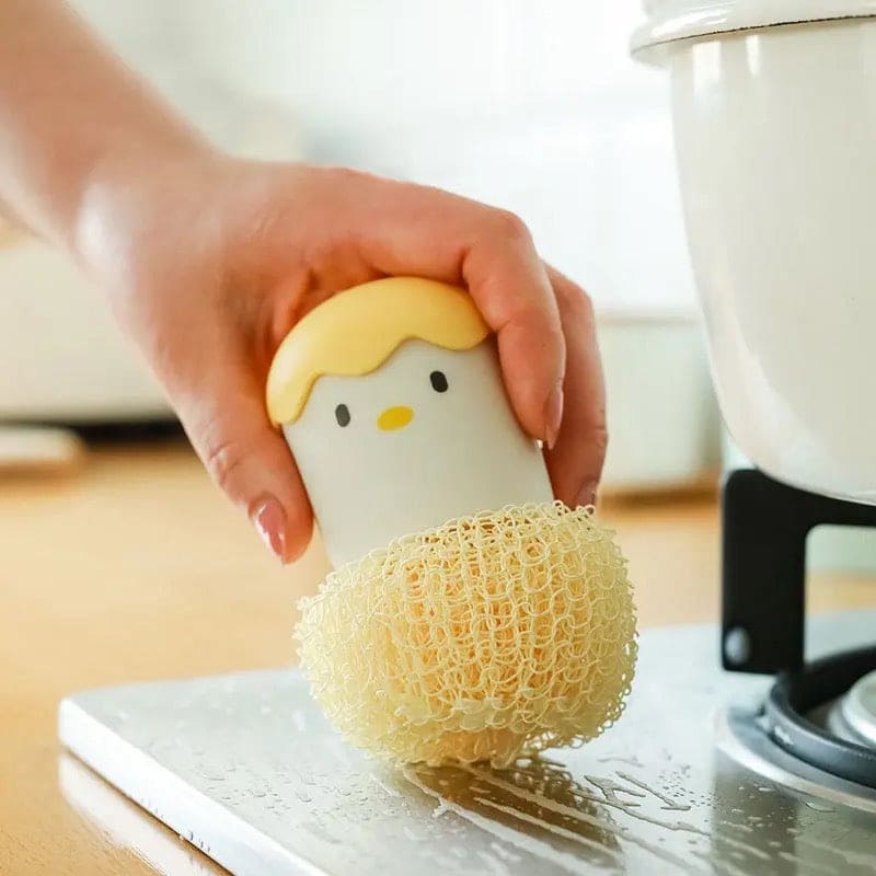 Cute Egg Kitchen Cleaning Brush, Detachable Nano Pot Washing Brush, Eggshell Chicken Dish Cleaning Brush, Stovetop Decontamination Brush Cleaning Ball With Handle, Cartoon Cleaning Ball Dishwashing Brush Pot