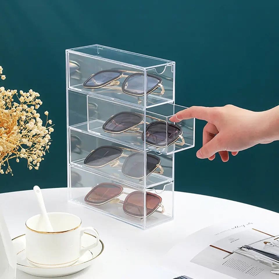 Sunglasses Pull Box, 4 Layers 4 Layers Multi Use Organizer Box , Glasses Acrylic Display Desktop Case, Chic Versatile Desktop Cosmetic Pen Organizer, Transparent Drawer Storage Box, Desktop Stationery Storage Rack