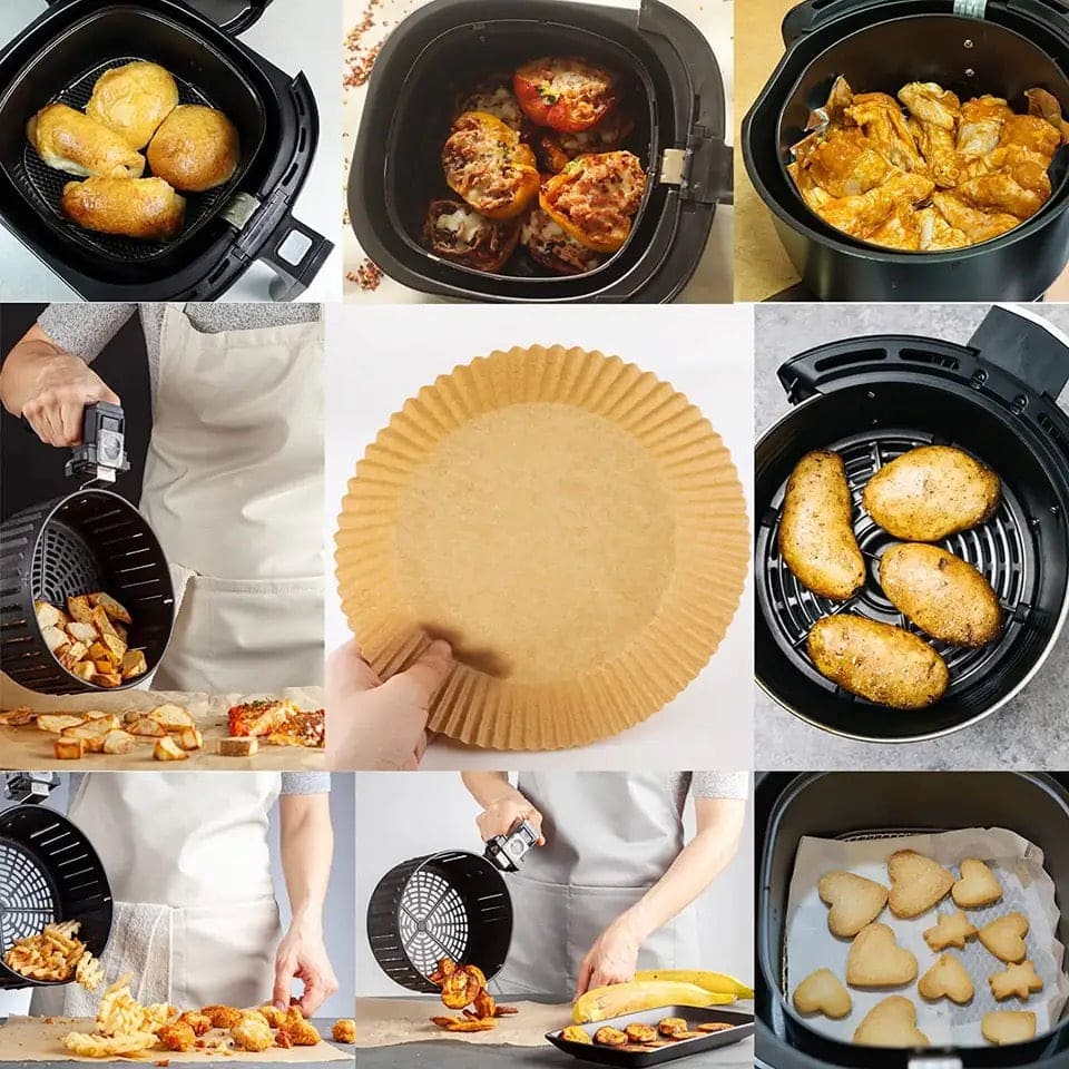 50 Pcs Air Fryer Plates, Kitchen Baking Greaseproof Paper, Oil Absorbing Paper for Household, Barbecue Plate Food Oven Kitchen Pan Pad, Non-Stick Unbleached Air Fryer Parchment Paper Liner, Disposable Parchment Paper Set