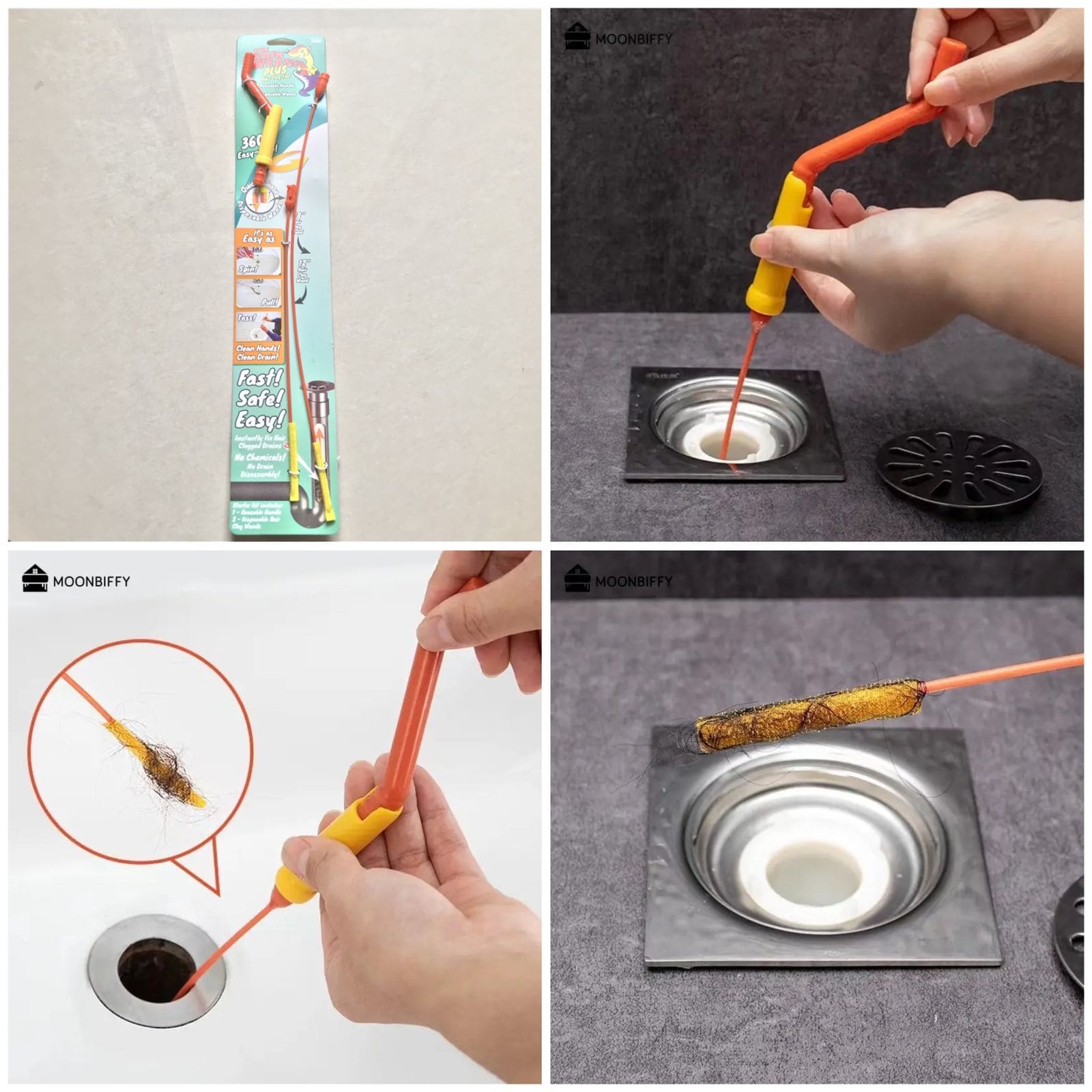 Flexible Sink Cleaning Brush, Pipe Draining Brush With Rotating Handle, Drain Weasel Sink Snake Cleaner with New Molded Tip, Clog Plug Hole Remover Tool, Multifunctional Cleaning Claw Hair Catcher, Kitchen Bathroom Cleaning Tools