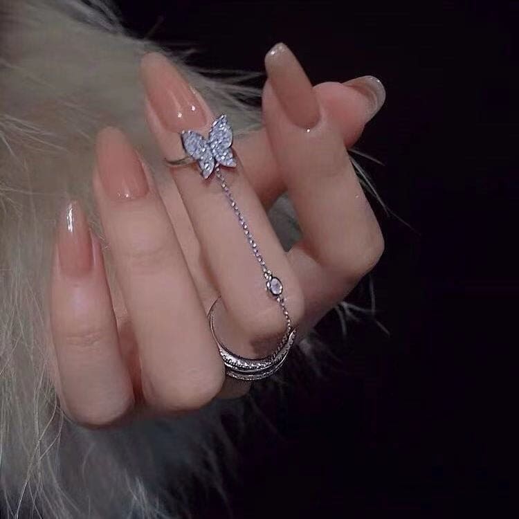 Double Finger Butterfly Chain Ring, Tassel Butterfly Cross Punk Ring Jewellery, Butterfly Cross Punk Ring, Elegant Tassel Butterfly Chain Ring