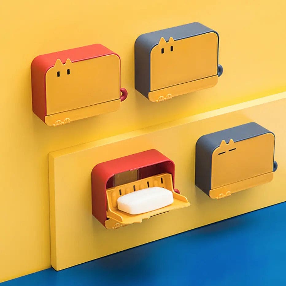 Catty Drain Soap Holder, Bathroom Drain Soap Box, Wall Mounted Soap Dish With Cover, Soap Holder For Shower, Multifunctional Flip Top Drain Soap Dish,Punch Free Double Layer Drain Soap Rack, Washbasin Soap Storage Box, Kitchen Bathroom Soap Organizer