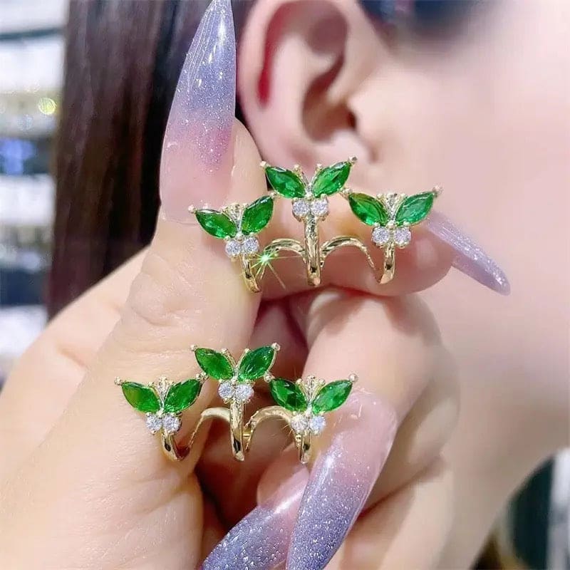 Green Crystal Butterfly Stud Earring, Green Butterfly Rhinestone Earrings, Elegant Women's Small Earrings, Classic Butterfly Rhinestone Earrings
