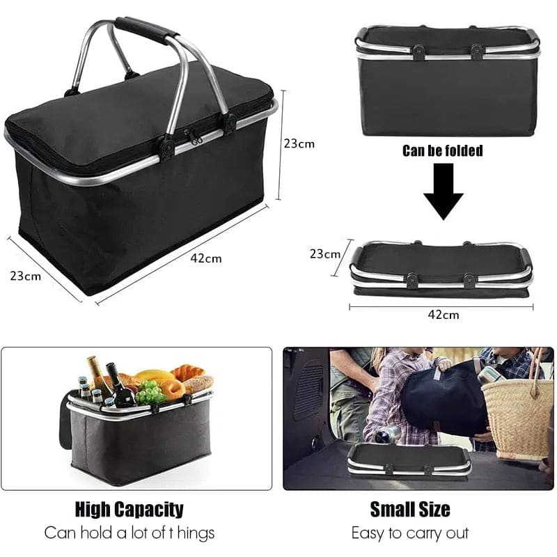 Foldable Picnic Basket, Outdoor Picnic Bag, Portable Insulated Picnic Basket, Large Capacity Camping Insulated Lunch Bag, Garden Yard Picnic Basket and Backpack, Home Storage Basket,  Hamper Insulated Picnic Basket, Folding Portable Market Basket