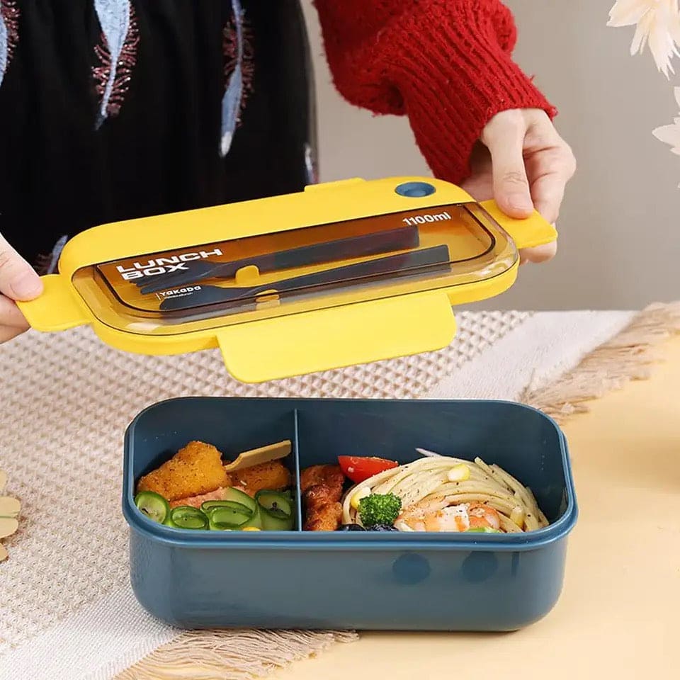 2 Compartment Lunch Box, Convenient Sealed Bento Lunch Box, Picnic Hiking Lunch Container, Detachable Food Container With Fork Spoon, Child's Student Adults Food Containers